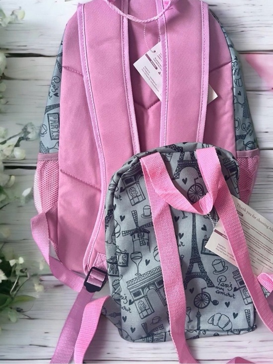 Paris Eiffel Tower Mommy & Me Backpack Set Canvas Travel Bags NWT Set of 2 main image 5